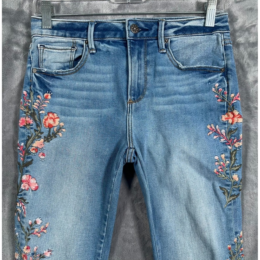 Driftwood Jackie Skinny Jeans Womens 26 Floral Embroidered Blue Stretch Denim - Picture 2 of 12